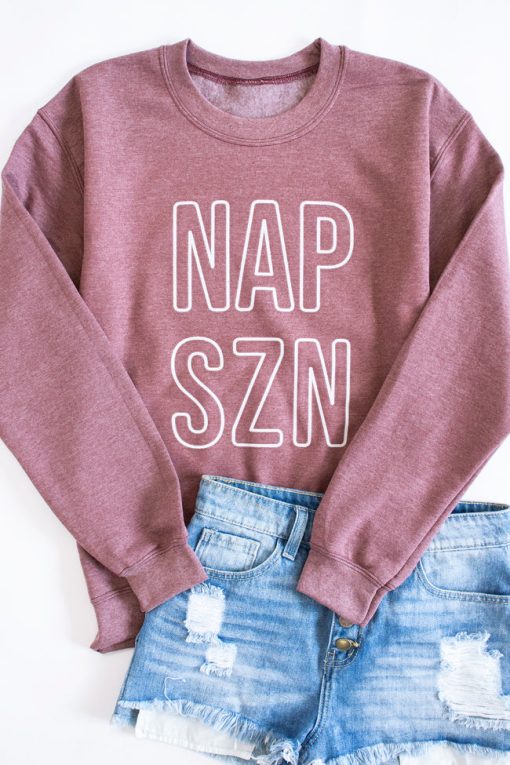 Hot Sale ❤️ Pink Lily Nap Szn Heather Dark Maroon Graphic Sweatshirt 🥰 -Tees Shop