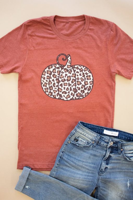 Buy 😍 Pink Lily Animal Print Pumpkin Rust Graphic Tee 🎁 -Tees Shop