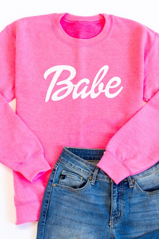 Outlet ✔️ Pink Lily Babe Pink Graphic Sweatshirt 🔥 -Tees Shop