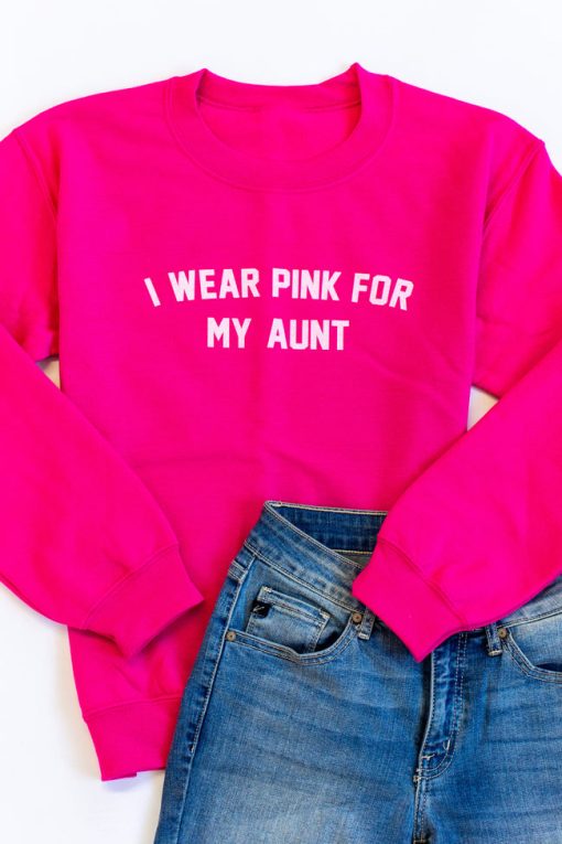 Deals 🔥 Pink Lily I Wear Pink For My Aunt Hot Pink Graphic Sweatshirt 😍 -Tees Shop