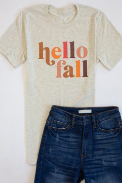 Best Sale 😀 Pink Lily Hello Fall Multicolor Graphic Oatmeal Tee 😉 -Tees Shop IMG 9625 650x