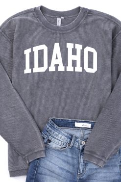 Cheap 👏 Pink Lily State Corded Graphic Charcoal Sweatshirt 🧨 -Tees Shop Idaho Charcoal 650x