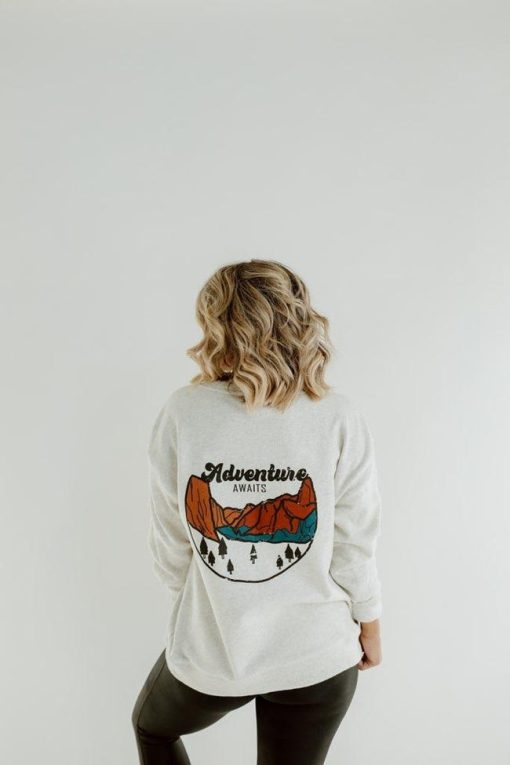 Best deal 👏 Pink Lily Adventure Awaits Heather Sand Graphic Sweatshirt ⭐ -Tees Shop