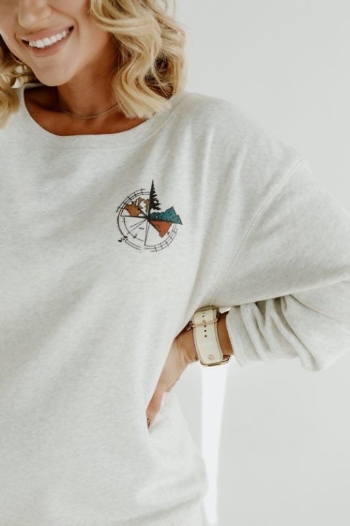 Best deal 👏 Pink Lily Adventure Awaits Heather Sand Graphic Sweatshirt ⭐ -Tees Shop Image 76b0f6d0 5eec 4156 9696