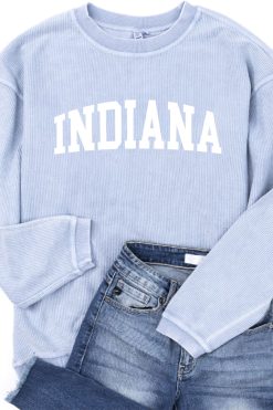 Best reviews of 🥰 Pink Lily State Corded Graphic Faded Denim Sweatshirt ⌛ -Tees Shop Indiana Blue 650x