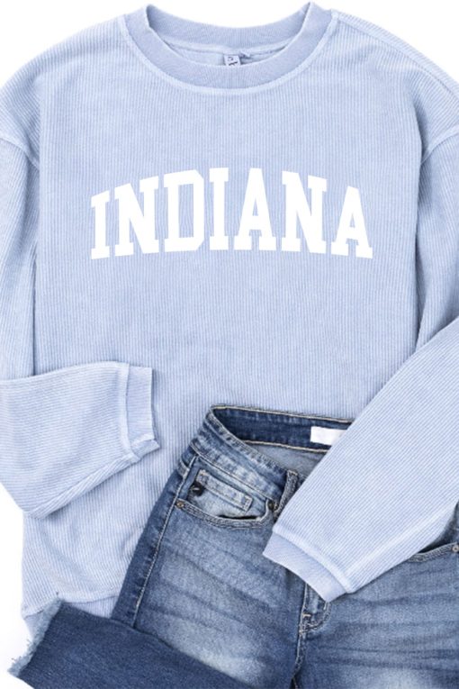 Best reviews of 🥰 Pink Lily State Corded Graphic Faded Denim Sweatshirt ⌛ -Tees Shop