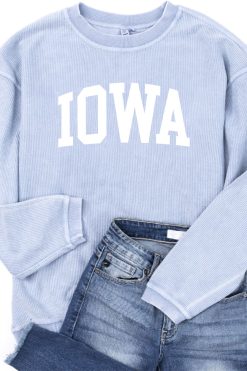 Best reviews of 🥰 Pink Lily State Corded Graphic Faded Denim Sweatshirt ⌛ -Tees Shop Iowa Blue 650x