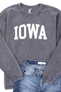 Cheap 👏 Pink Lily State Corded Graphic Charcoal Sweatshirt 🧨 -Tees Shop Iowa Charcoal 650x