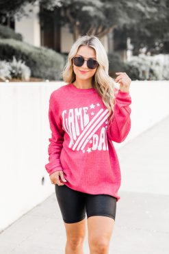 Wholesale 🔥 Pink Lily Gameday Star Red Corded Graphic Sweatshirt 🎉 -Tees Shop J110456 6 650x