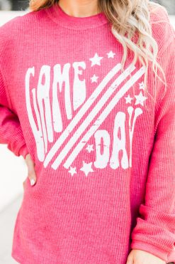 Wholesale 🔥 Pink Lily Gameday Star Red Corded Graphic Sweatshirt 🎉 -Tees Shop J110456 7 650x