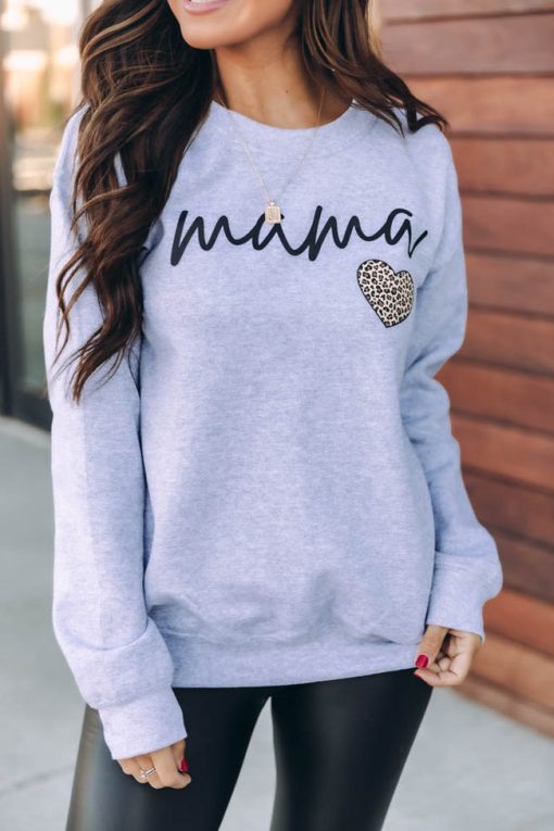 Cheapest 🔥 Pink Lily Mama Script Brown Animal Print Grey Graphic Sweatshirt 💯 -Tees Shop