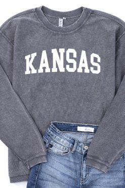 Cheap 👏 Pink Lily State Corded Graphic Charcoal Sweatshirt 🧨 -Tees Shop Kansas Charcoal 650x