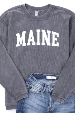 Cheap 👏 Pink Lily State Corded Graphic Charcoal Sweatshirt 🧨 -Tees Shop Maine Charcoal 650x