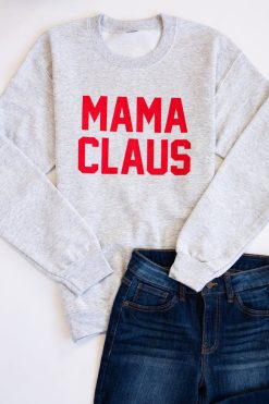 Budget 😍 Pink Lily Mama Claus Graphic Ash Sweatshirt 🎁 -Tees Shop MamaClausGraphicAshSweatshirt 650x