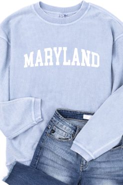 Best reviews of 🥰 Pink Lily State Corded Graphic Faded Denim Sweatshirt ⌛ -Tees Shop Maryland Blue 650x