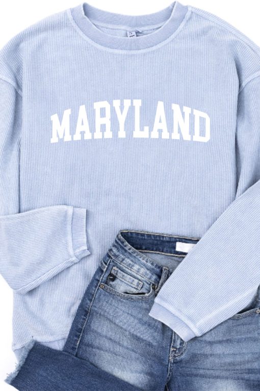 Best reviews of 🥰 Pink Lily State Corded Graphic Faded Denim Sweatshirt ⌛ -Tees Shop