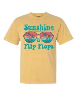 Best Sale 🛒 Pink Lily Sunshine And Flip Flops Mustard Graphic Tee 👍 -Tees Shop MicrosoftTeams image 3 650x