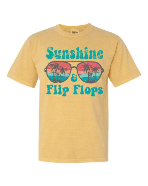 Best Sale 🛒 Pink Lily Sunshine And Flip Flops Mustard Graphic Tee 👍 -Tees Shop MicrosoftTeams