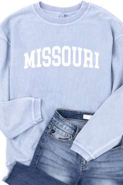 Best reviews of 🥰 Pink Lily State Corded Graphic Faded Denim Sweatshirt ⌛ -Tees Shop Missouri Blue 650x