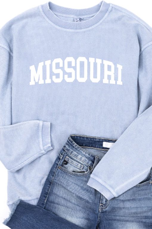 Best reviews of 🥰 Pink Lily State Corded Graphic Faded Denim Sweatshirt ⌛ -Tees Shop