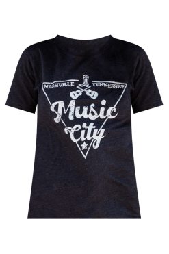 New 🔥 Pink Lily Music City Black Graphic Tee 👏 -Tees Shop MusicCityBlackGraphicTee 650x