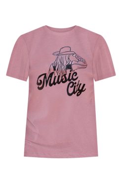 Wholesale 🤩 Pink Lily Music City Cowgirl Mauve Graphic Tee 🌟 -Tees Shop MusicCityCowgirlMauveGraphicTee 650x