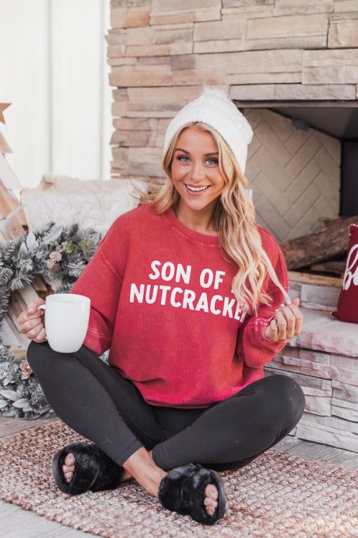 Coupon 🛒 Pink Lily Son Of A Nutcracker Red Corded Graphic Sweatshirt 😍 -Tees Shop