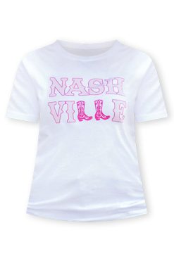 Best deal 🤩 Pink Lily Nashville 🥾 Boots White Graphic Tee 👍 -Tees Shop NashvilleBootsWhiteGraphicTee 650x