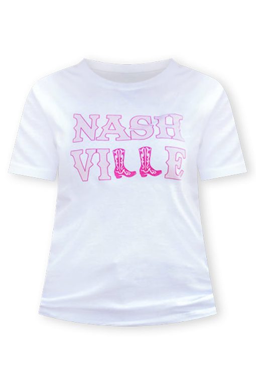 Best deal 🤩 Pink Lily Nashville 🥾 Boots White Graphic Tee 👍 -Tees Shop