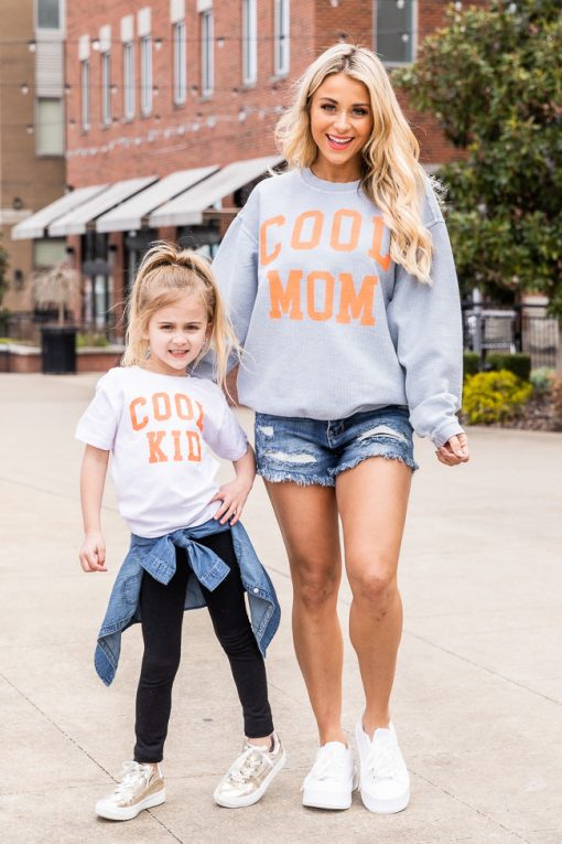 Deals ❤️ Pink Lily Cool Mom Faded Denim Corded Graphic Sweatshirt 🧨 -Tees Shop