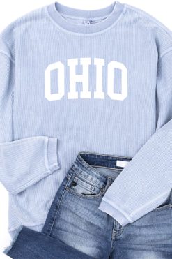 Best reviews of 🥰 Pink Lily State Corded Graphic Faded Denim Sweatshirt ⌛ -Tees Shop Ohio Blue 650x