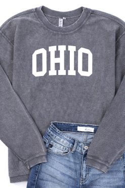 Cheap 👏 Pink Lily State Corded Graphic Charcoal Sweatshirt 🧨 -Tees Shop Ohio Charcoal 650x