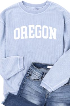 Best reviews of 🥰 Pink Lily State Corded Graphic Faded Denim Sweatshirt ⌛ -Tees Shop Oregon Blue 650x