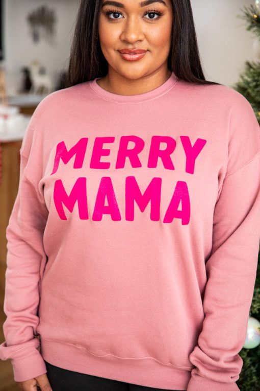 Best Pirce ⭐ Pink Lily Merry Mama Mauve Graphic Sweatshirt 🌟 -Tees Shop