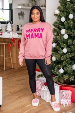 Best Pirce ⭐ Pink Lily Merry Mama Mauve Graphic Sweatshirt 🌟 -Tees Shop P110454 merrymamasweatshirt 185238 hotmessexpress 184818 pinksmileyslipper 3 650x