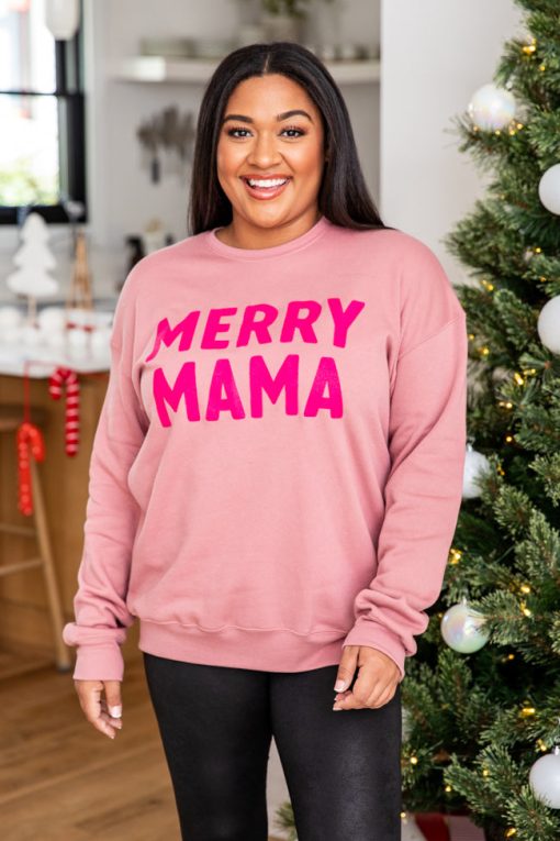 Best Pirce ⭐ Pink Lily Merry Mama Mauve Graphic Sweatshirt 🌟 -Tees Shop