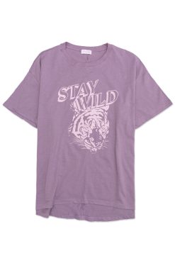 Flash Sale ⌛ Pink Lily Stay Wild Tiger Plum Oversized Graphic Tee 😉 -Tees Shop STAYwildpurple 650x