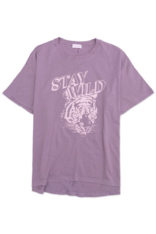 Flash Sale ⌛ Pink Lily Stay Wild Tiger Plum Oversized Graphic Tee 😉 -Tees Shop