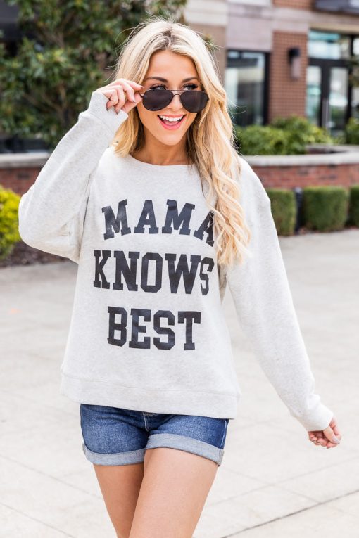 Hot Sale ⭐ Pink Lily Mama Knows Best Heather Sand Graphic Sweatshirt 🧨 -Tees Shop