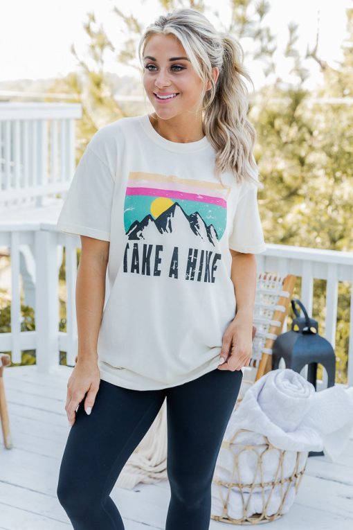 Discount ⭐ Pink Lily Take A Hike Ivory Graphic Tee ✨ -Tees Shop