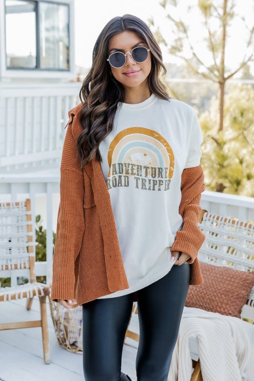 Hot Sale 🥰 Pink Lily Adventure Road Tripper Ivory Graphic Tee ⌛ -Tees Shop