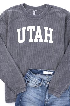 Cheap 👏 Pink Lily State Corded Graphic Charcoal Sweatshirt 🧨 -Tees Shop Utah Charcoal 650x