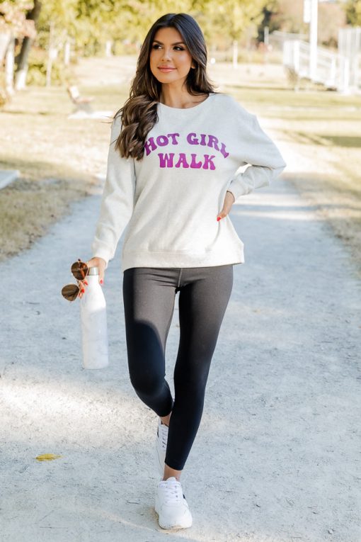 Cheap 🔥 Pink Lily Hot Girl Walk Heather Sand Graphic Sweatshirt 💯 -Tees Shop