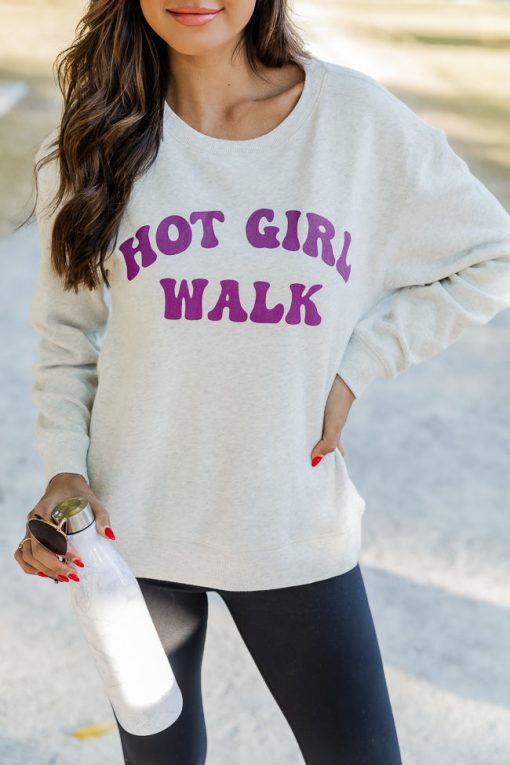 Cheap 🔥 Pink Lily Hot Girl Walk Heather Sand Graphic Sweatshirt 💯 -Tees Shop