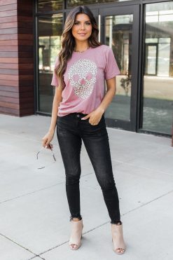 Budget 🎉 Pink Lily Animal Print Skull Mauve Graphic Tee 🌟 -Tees Shop W127088 163732 brittany 174916 tonyanude 176652 sameintentions 2 650x