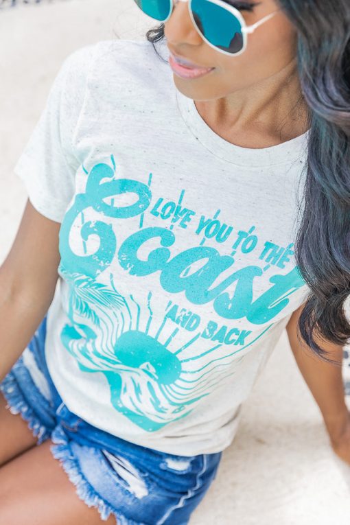 Cheap 🤩 Pink Lily Love You To The Coast And Back Oatmeal Graphic Tee 😉 -Tees Shop