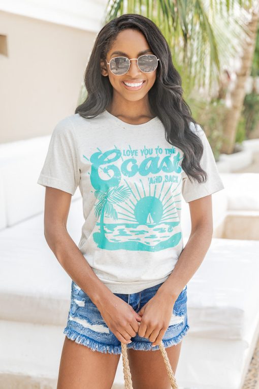 Cheap 🤩 Pink Lily Love You To The Coast And Back Oatmeal Graphic Tee 😉 -Tees Shop