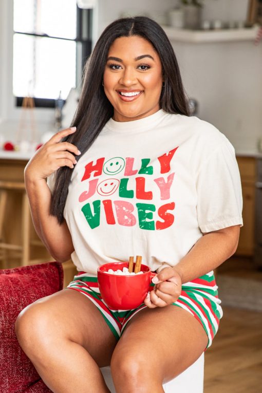 New 🎁 Pink Lily Holly Jolly Vibes Ivory Graphic Tee 😍 -Tees Shop