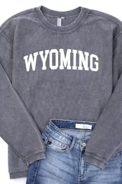 Cheap 👏 Pink Lily State Corded Graphic Charcoal Sweatshirt 🧨 -Tees Shop Wyoming Charcoal 650x