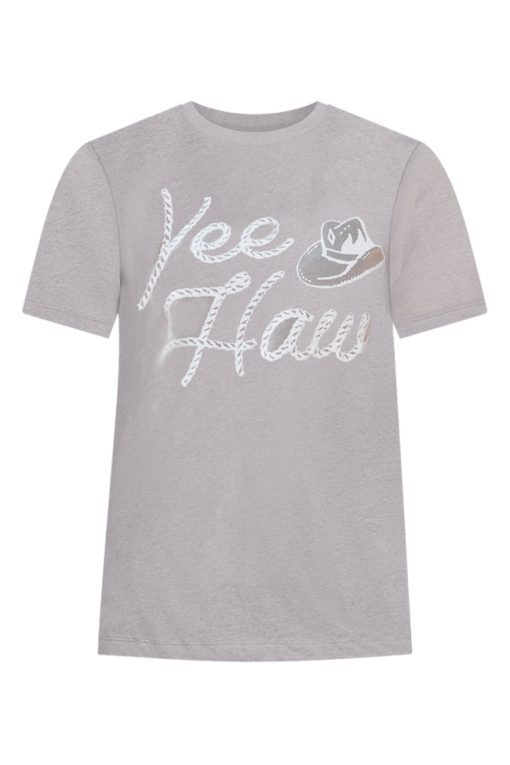 Deals 🎉 Pink Lily Yee Haw Script Heather Stone Graphic Tee 🤩 -Tees Shop